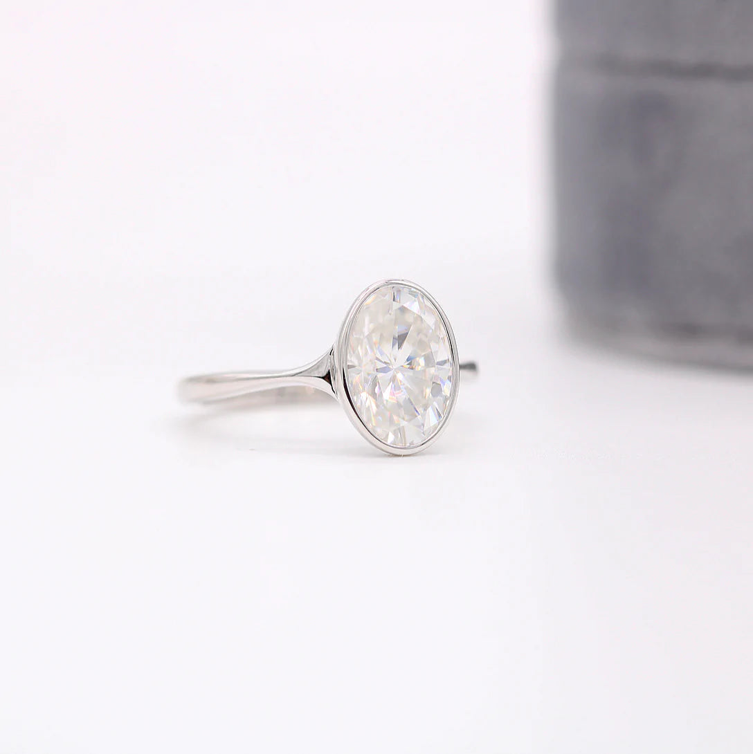 2.0 CT Oval Cut Moissanite Bezel Engagement Ring