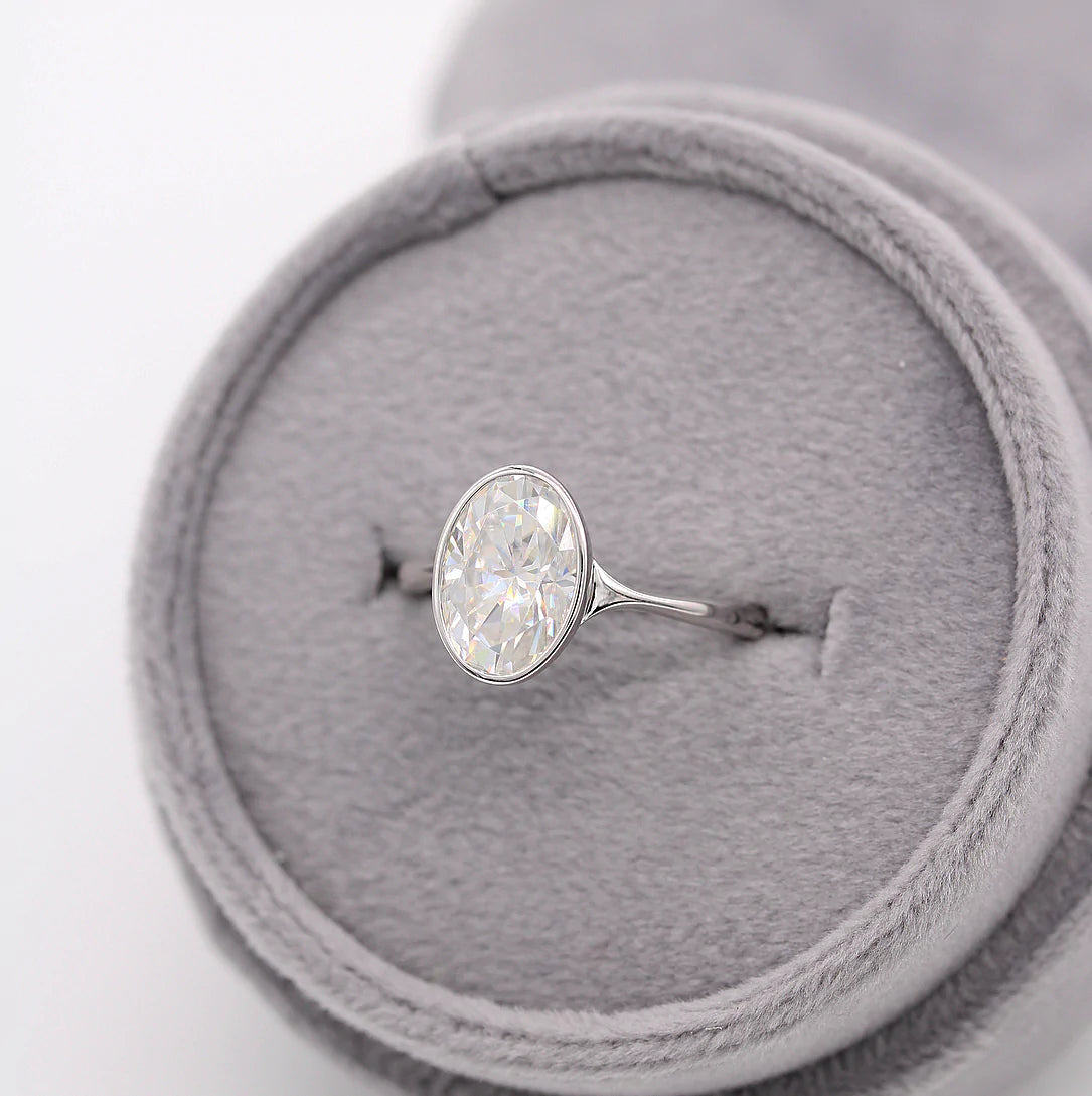 2.0 CT Oval Cut Moissanite Bezel Engagement Ring