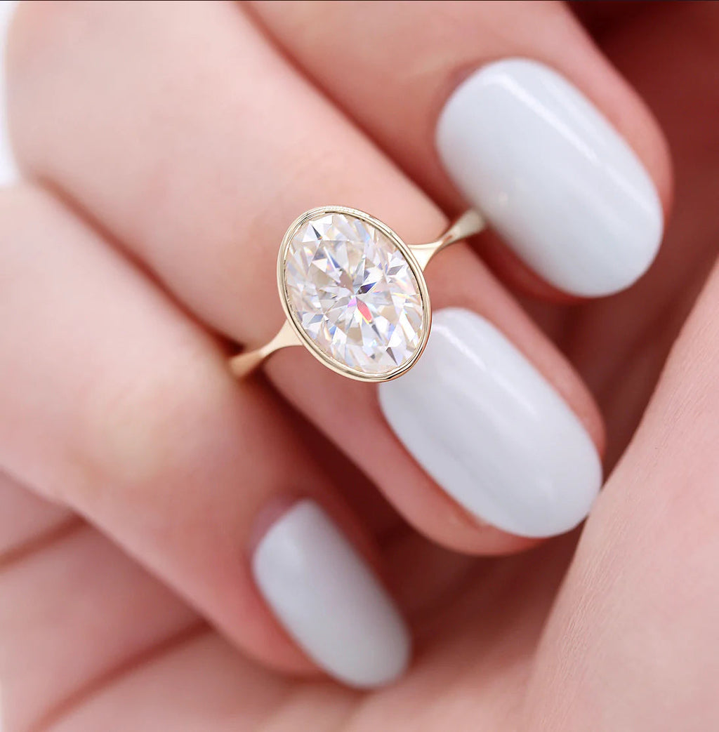 2.0 CT Oval Cut Moissanite Bezel Engagement Ring