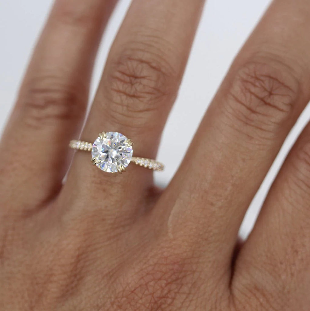 2.00 CT Round Moissanite Solitaire Pave Setting Engagement Ring