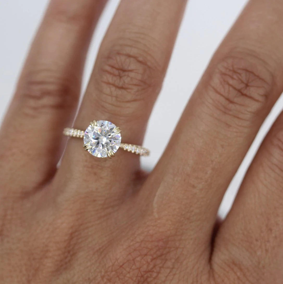 2.00 CT Round Moissanite Solitaire Pave Setting Engagement Ring