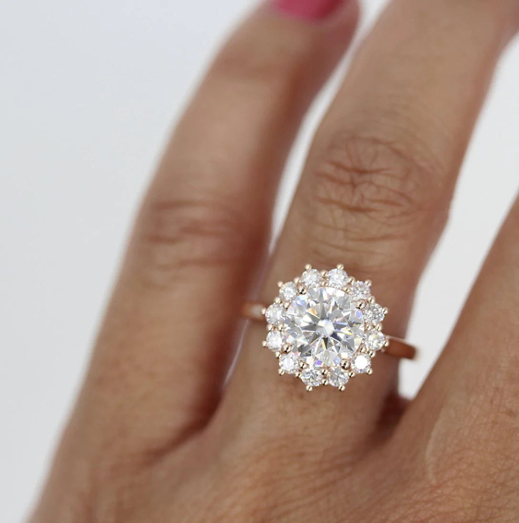 2.0 CT Round Cut Moissanite Halo Engagement Ring