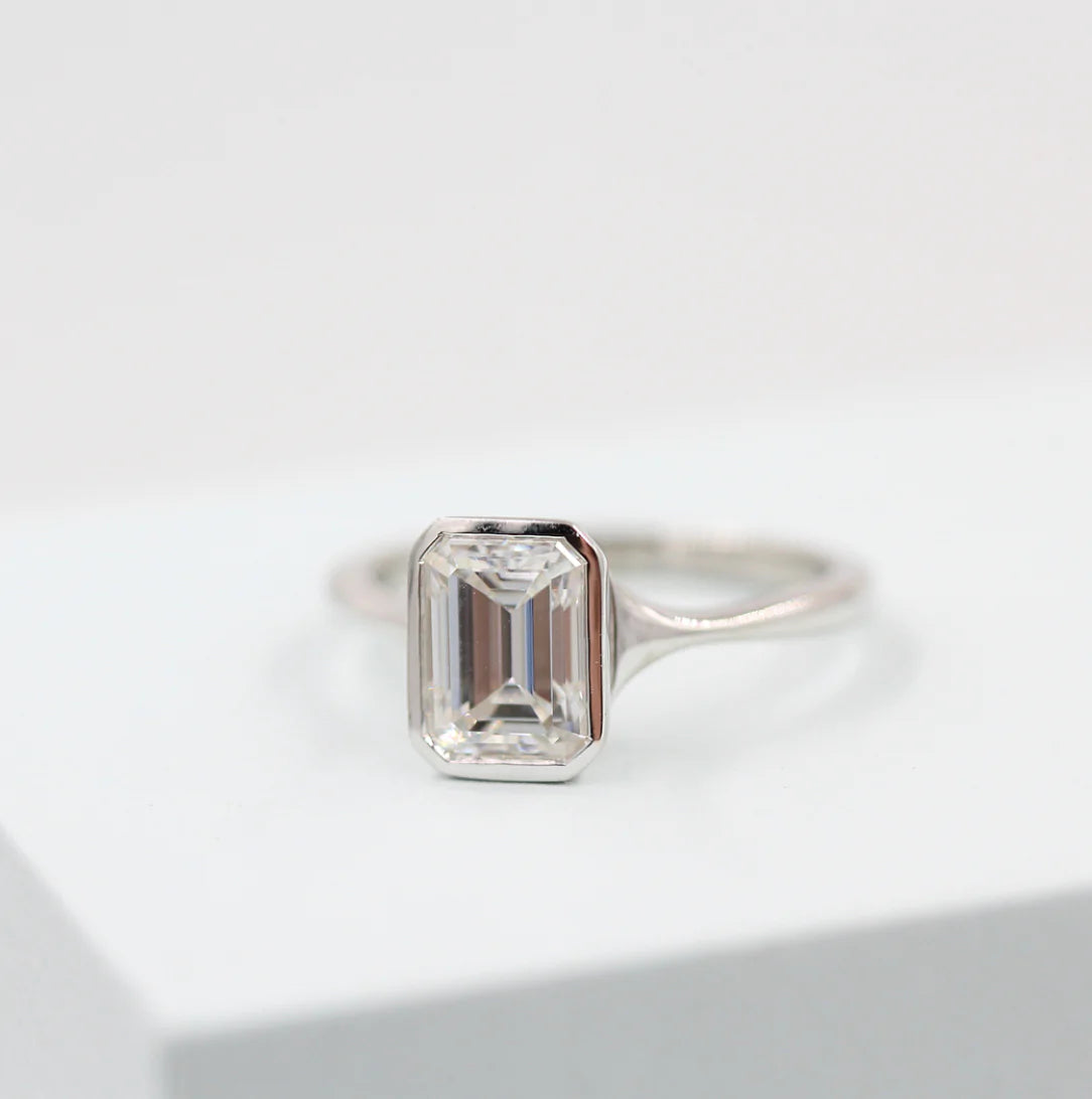 1.7 CT Emerald Cut Moissanite Bezel Solitaire Engagement Ring Main image