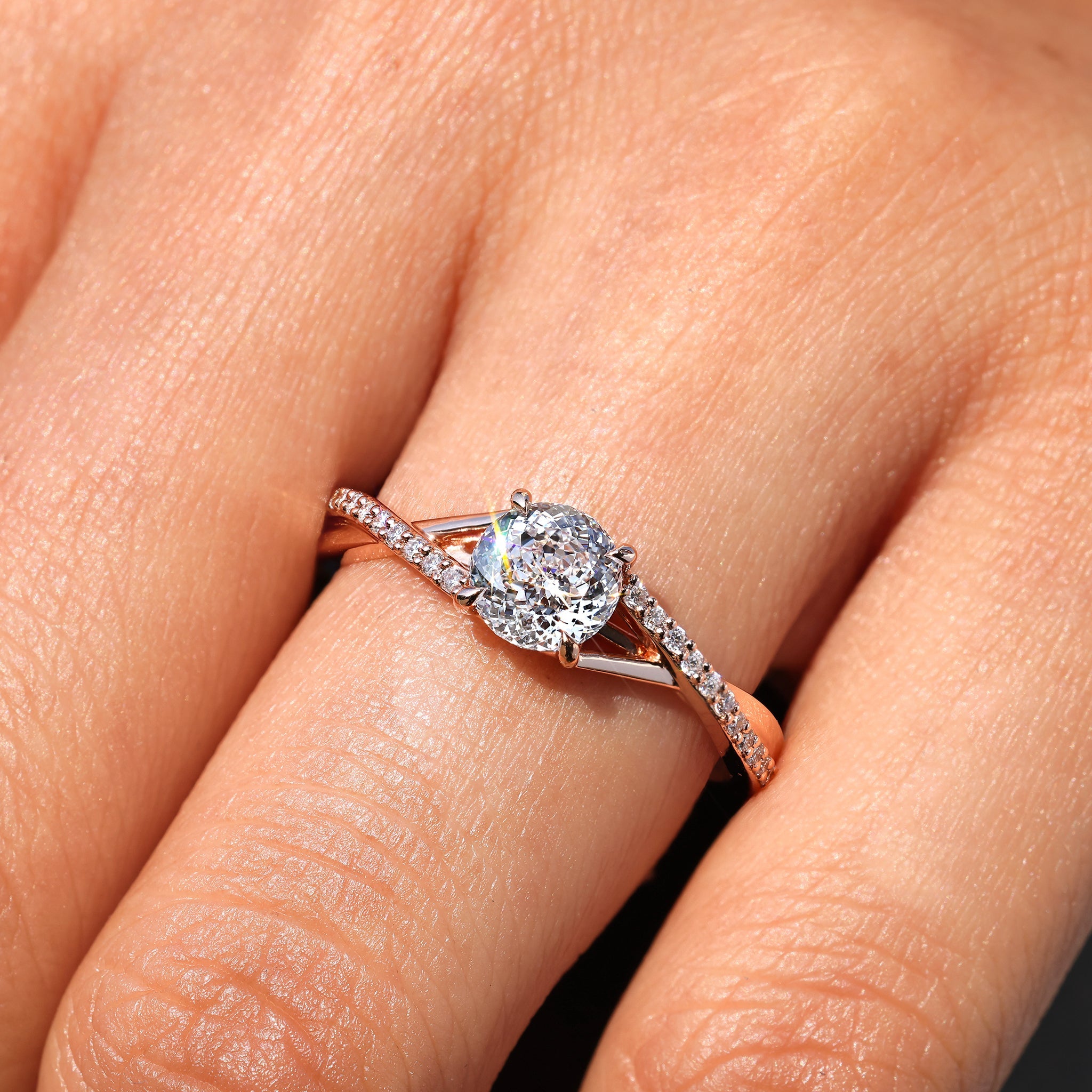 Portuguese Diamond Ring With Round Cut Pave Band