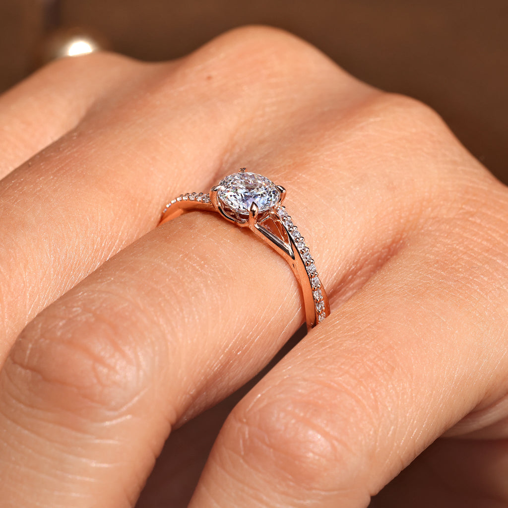 Portuguese Diamond Ring With Round Cut Pave Band