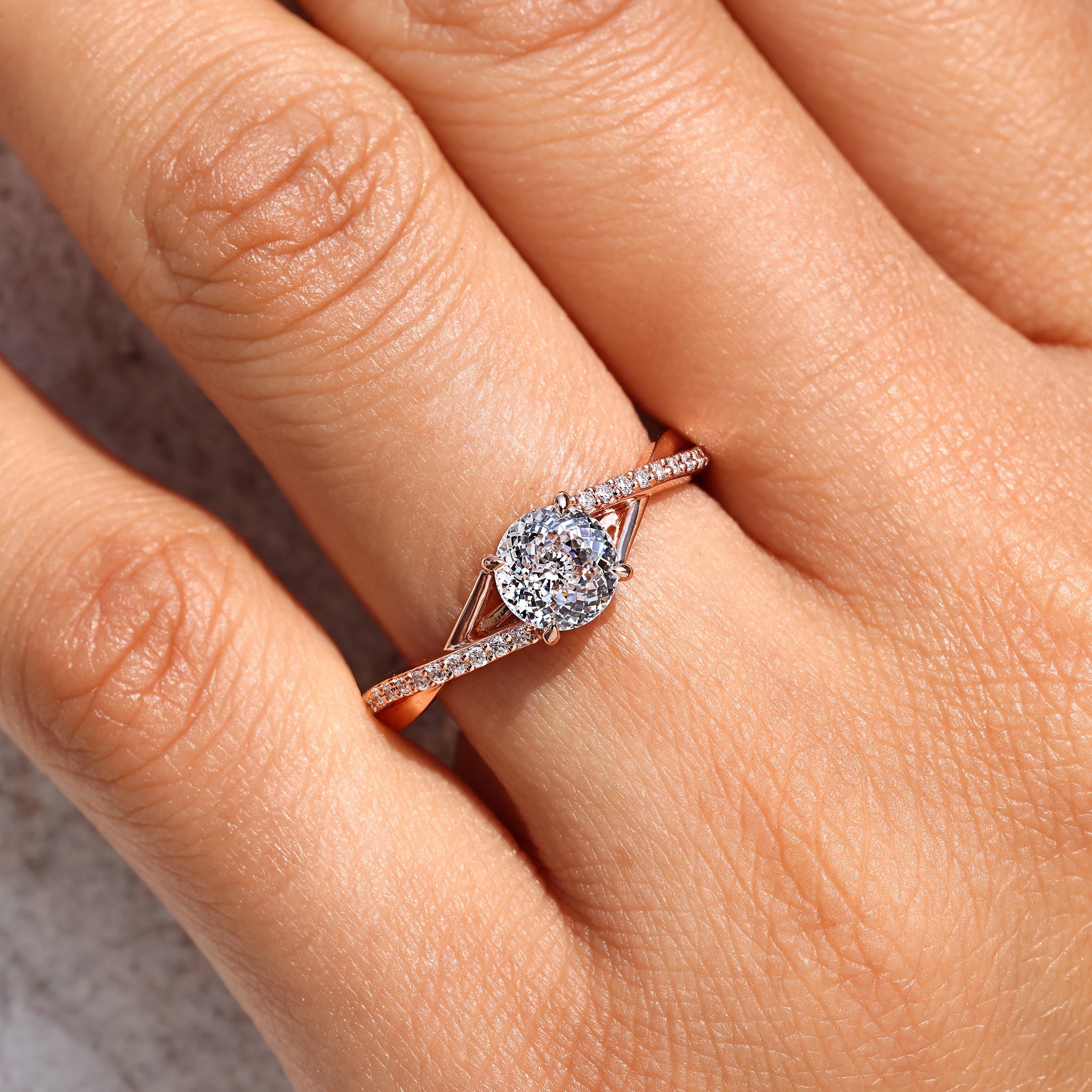Portuguese Diamond Ring With Round Cut Pave Band