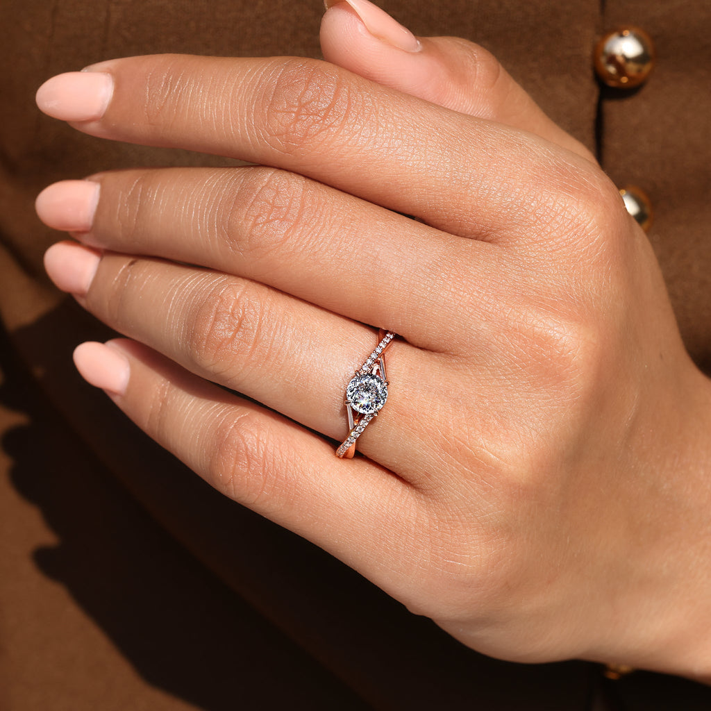 Portuguese Diamond Ring With Round Cut Pave Band