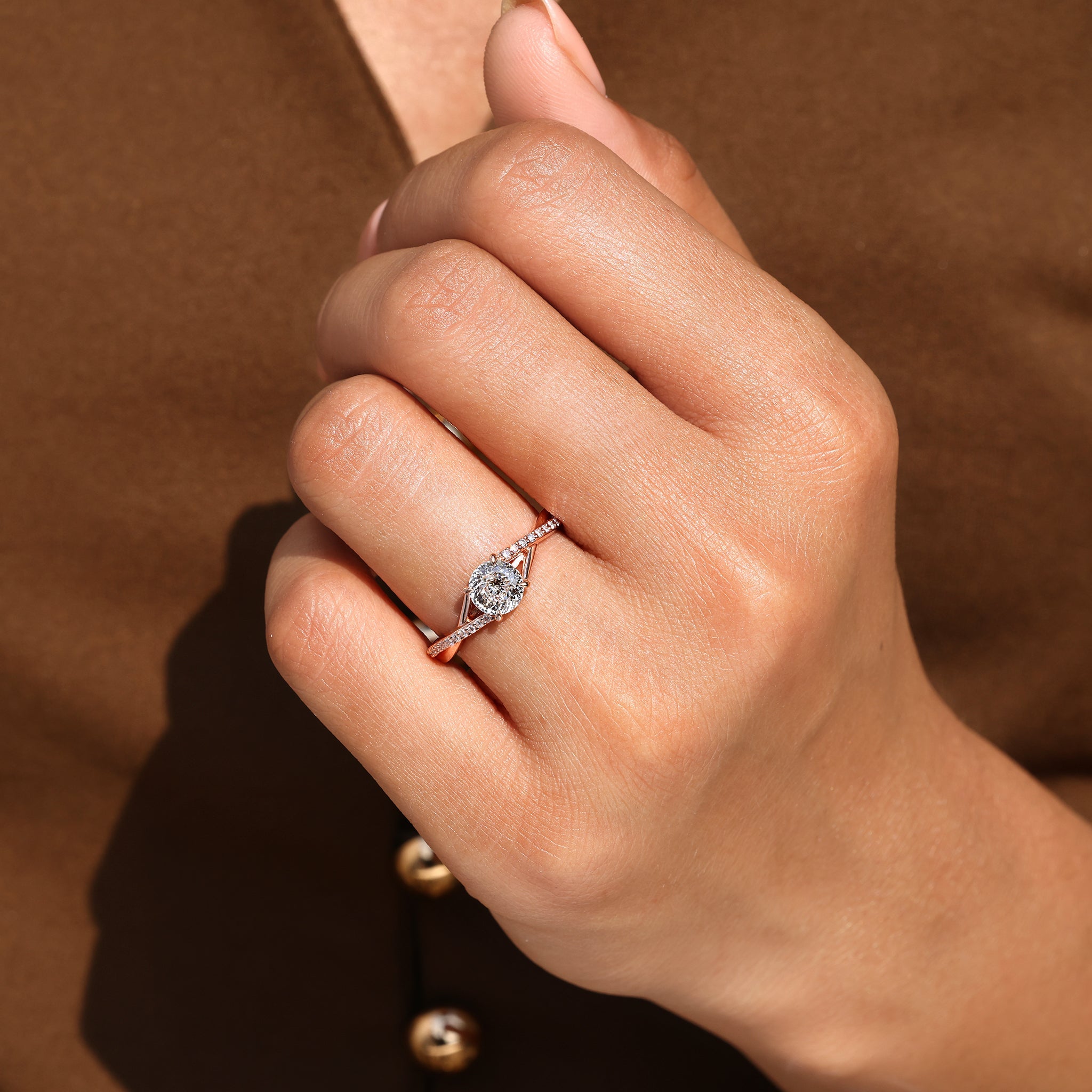 Portuguese Diamond Ring With Round Cut Pave Band