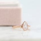 1.00 CT Pear Cut Moissanite Bezel Solitaire Engagement Ring