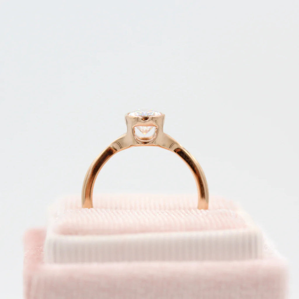 1.00 CT Pear Cut Moissanite Bezel Solitaire Engagement Ring