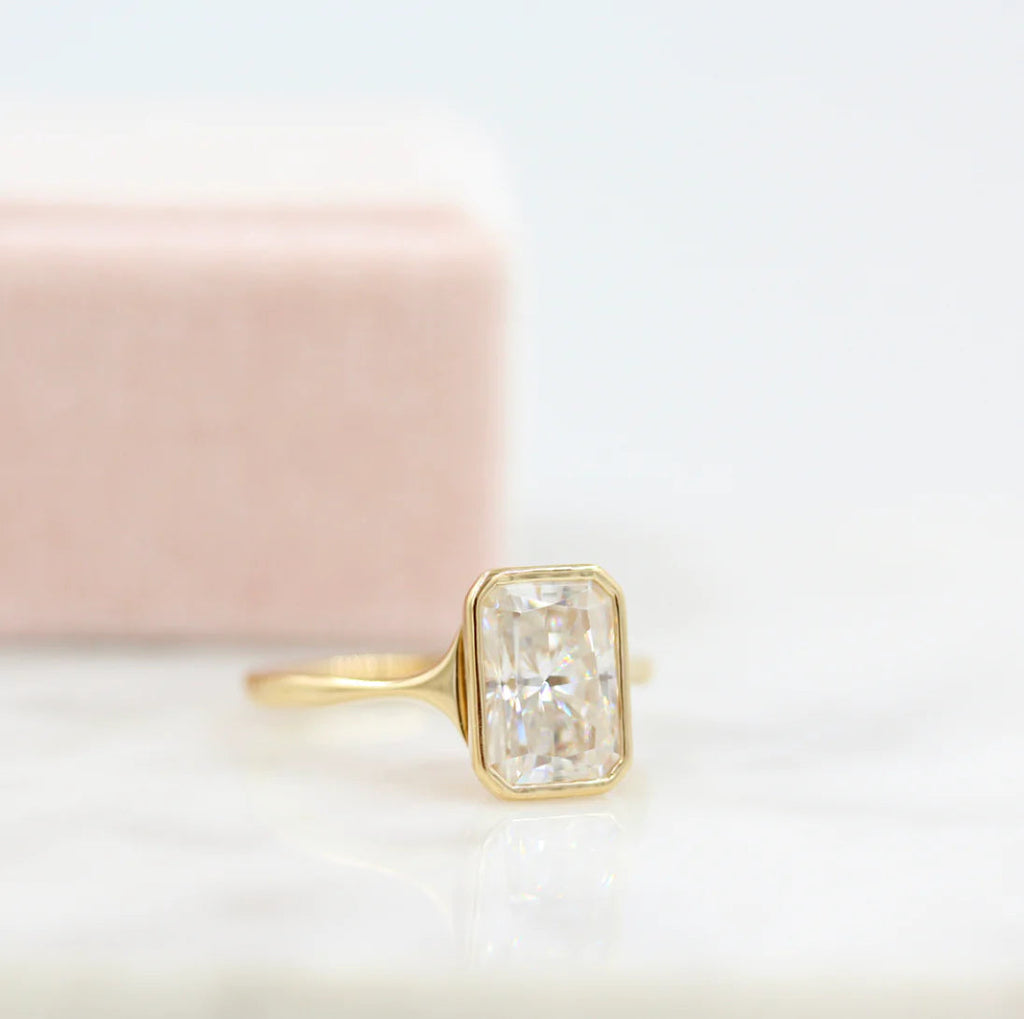 2.00 CT Radiant Moissanite Bezel Solitaire Engagement Ring
