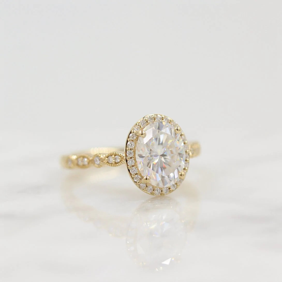 2.00 CT Oval Cut Moissanite Halo Pave Setting Engagement Ring