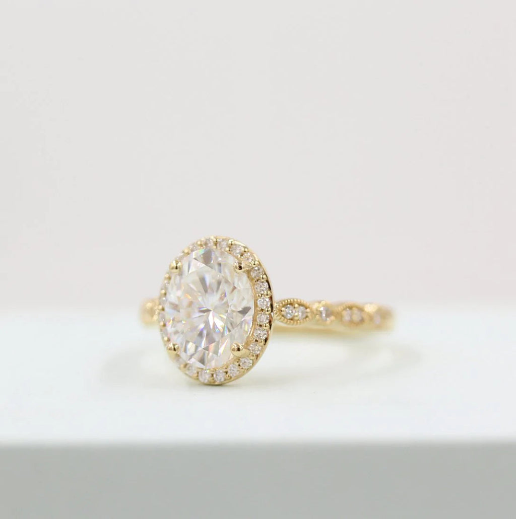 2.00 CT Oval Cut Moissanite Halo Pave Setting Engagement Ring