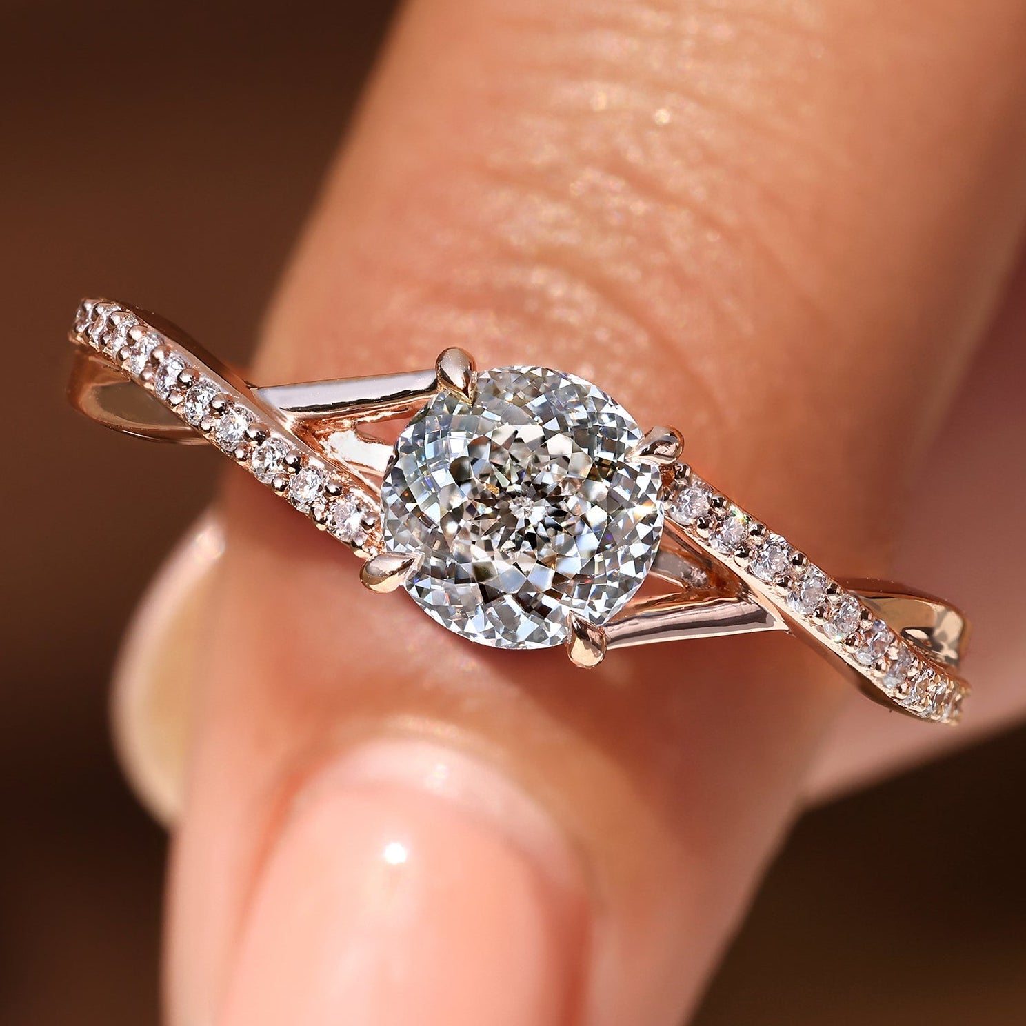 Portuguese Diamond Ring With Round Cut Pave Band Main image