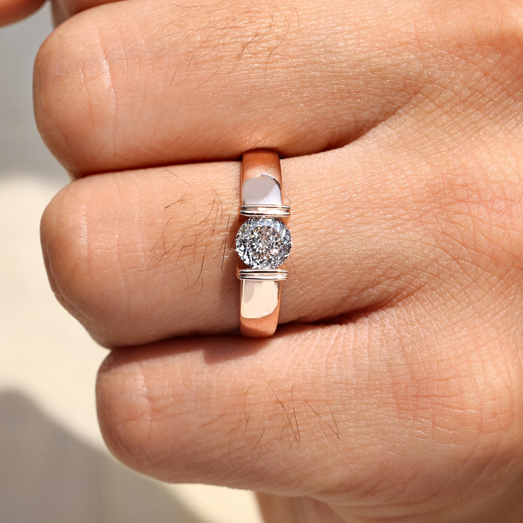 Tension Set Portuguese Cut Men's Solitaire Ring