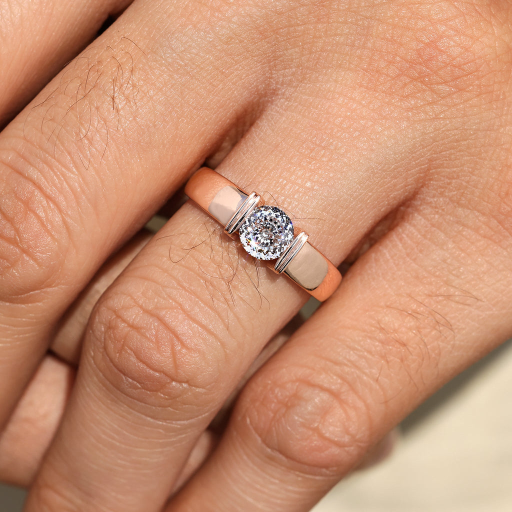 Tension Set Portuguese Cut Men's Solitaire Ring