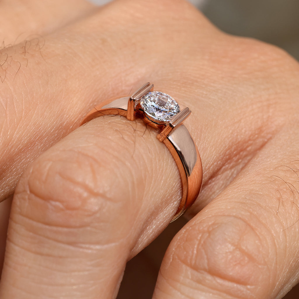 Tension Set Portuguese Cut Men's Solitaire Ring