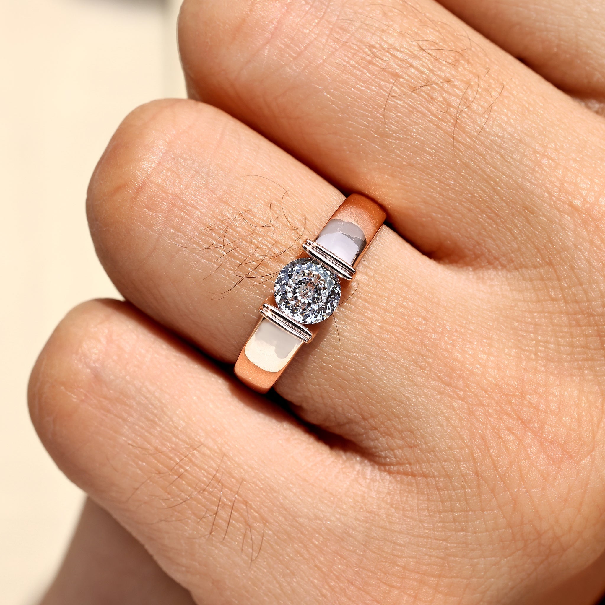 Tension Set Portuguese Cut Men's Solitaire Ring Secondary image
