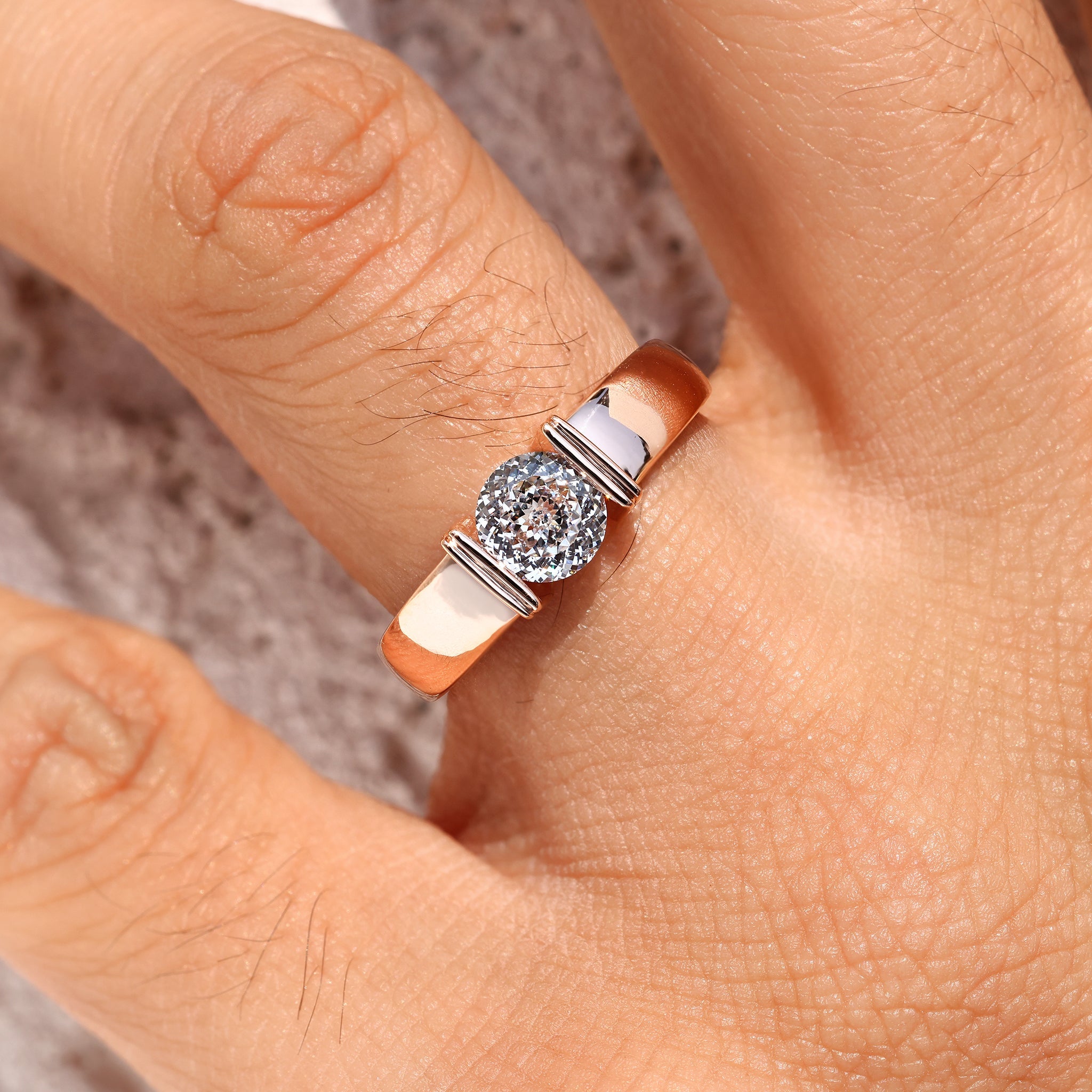 Tension Set Portuguese Cut Men's Solitaire Ring Main image