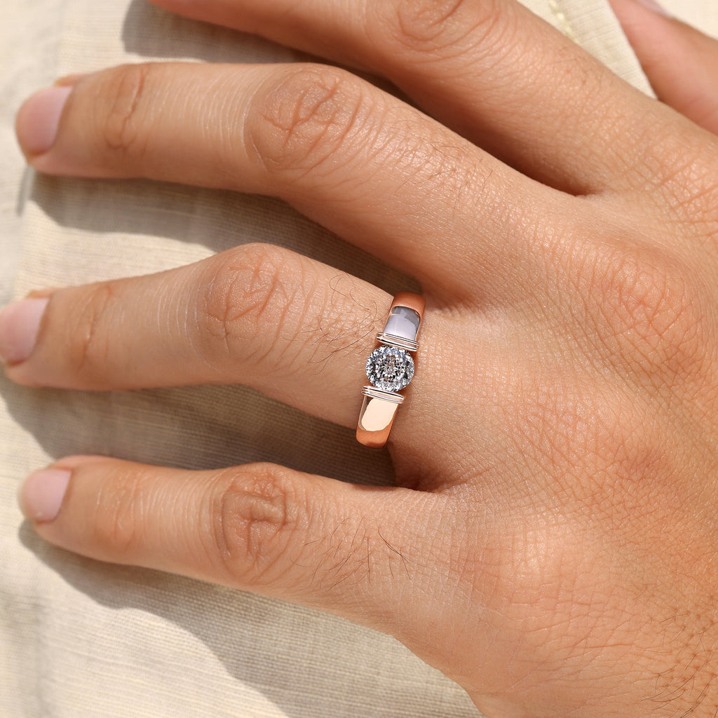 Tension Set Portuguese Cut Men's Solitaire Ring