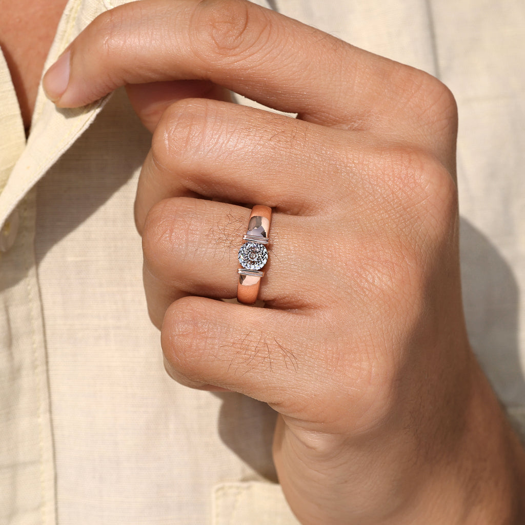 Tension Set Portuguese Cut Men's Solitaire Ring