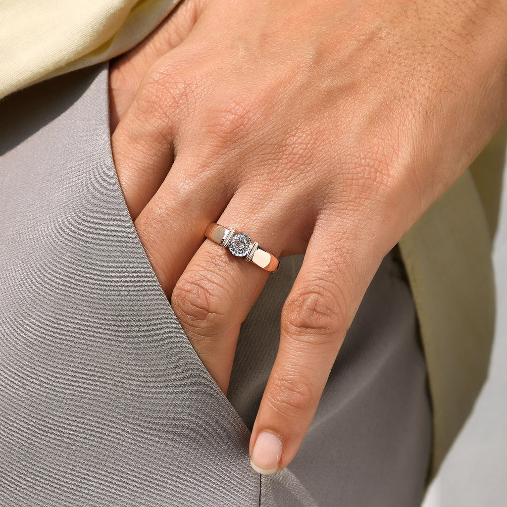 Tension Set Portuguese Cut Men's Solitaire Ring