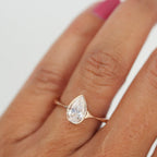1.00 CT Pear Cut Moissanite Bezel Solitaire Engagement Ring