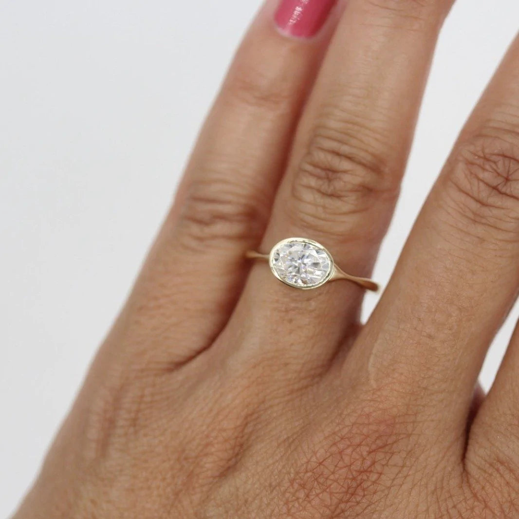 1.5 CT East West Oval Cut Moissanite Solitaire Engagement Ring