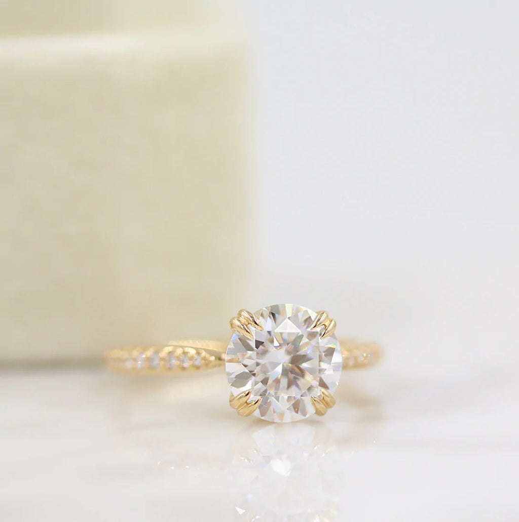 2.00 CT Round Moissanite Solitaire Pave Setting Engagement Ring