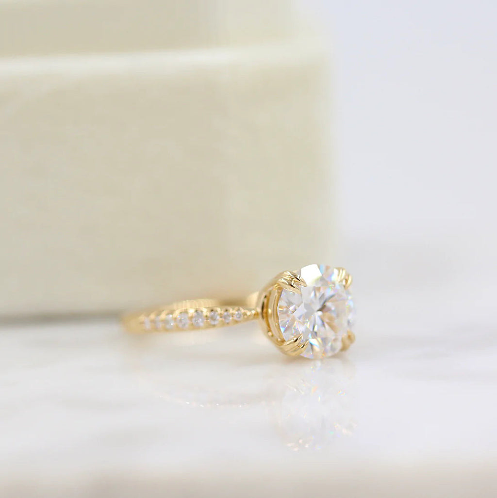 2.00 CT Round Moissanite Solitaire Pave Setting Engagement Ring