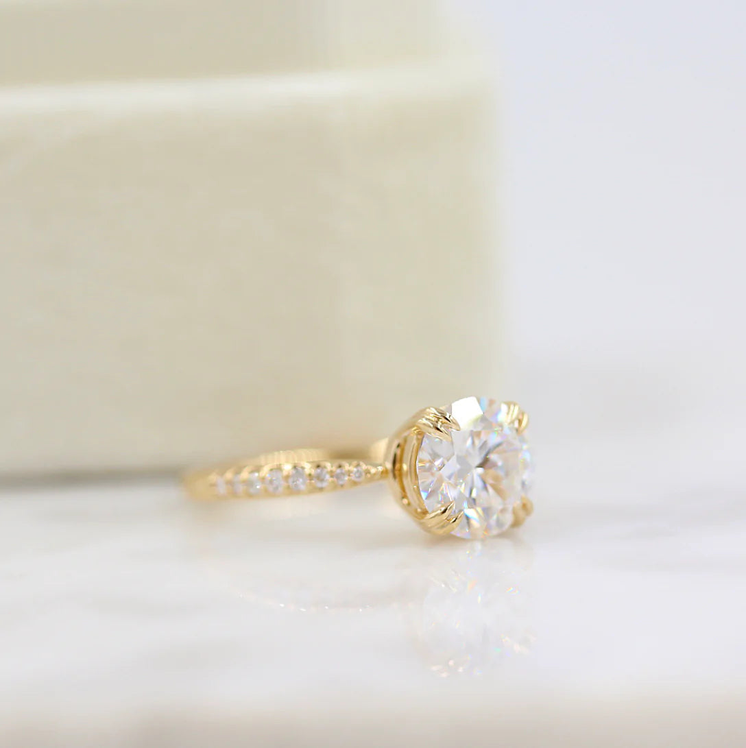 2.00 CT Round Moissanite Solitaire Pave Setting Engagement Ring