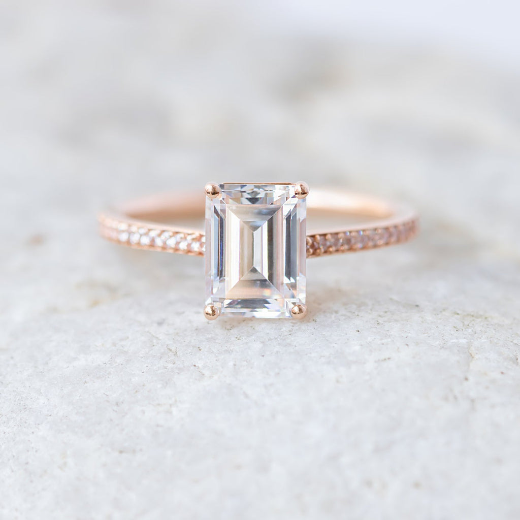1.60 CT Emerald Cut Pave Setting Moissanite Engagement Ring