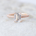 1.60 CT Emerald Cut Pave Setting Moissanite Engagement Ring