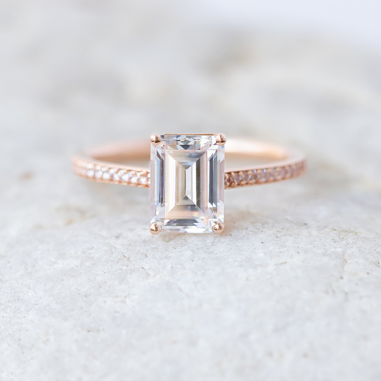 1.60 CT Emerald Cut Pave Setting Moissanite Engagement Ring