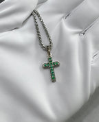 MINI CROSS Gold Pendant with 0.25ct Emeralds