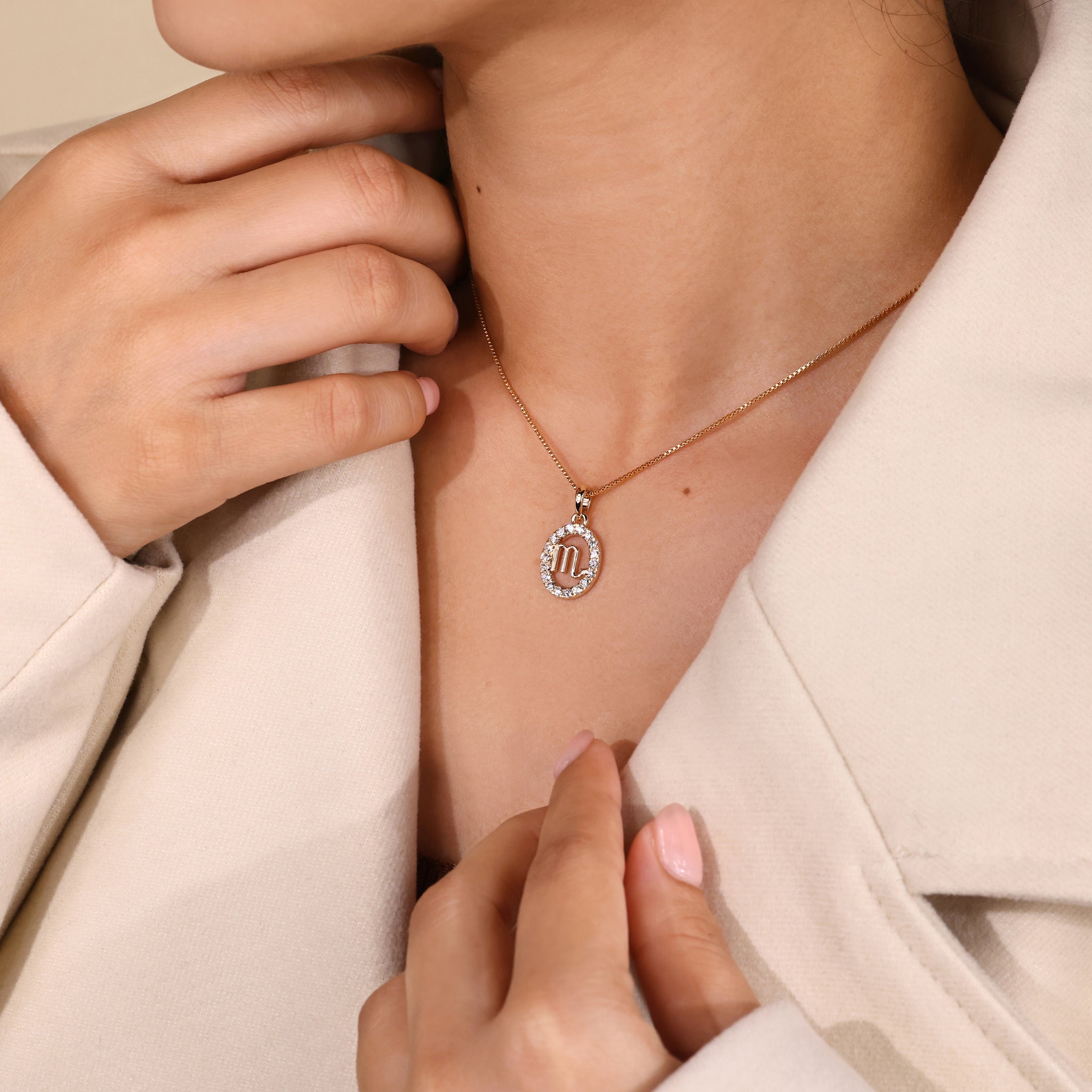 Yellow Gold Scorpio Pendant In Halo Design