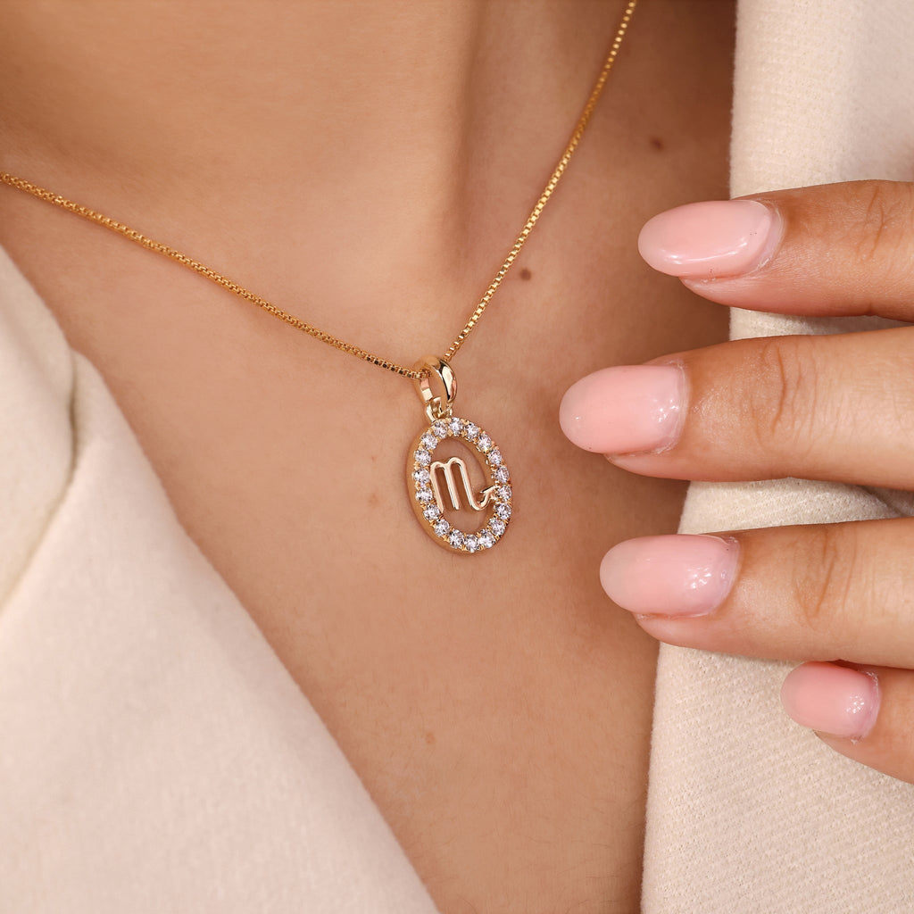 Yellow Gold Scorpio Pendant In Halo Design