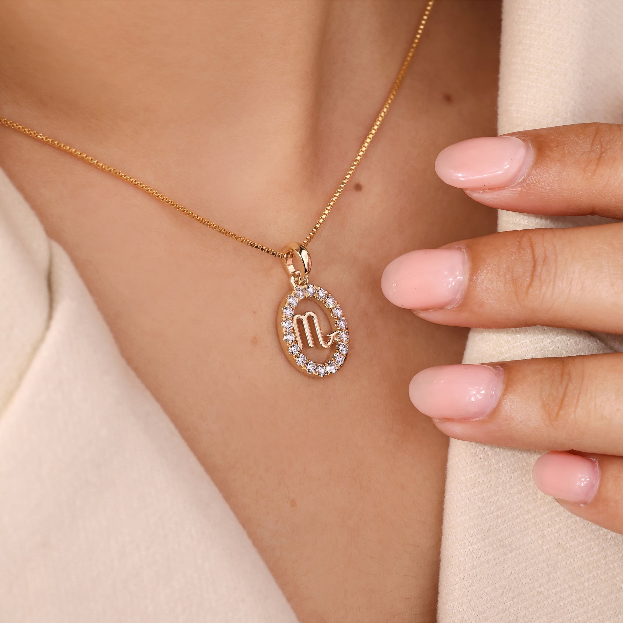 Yellow Gold Scorpio Pendant In Halo Design