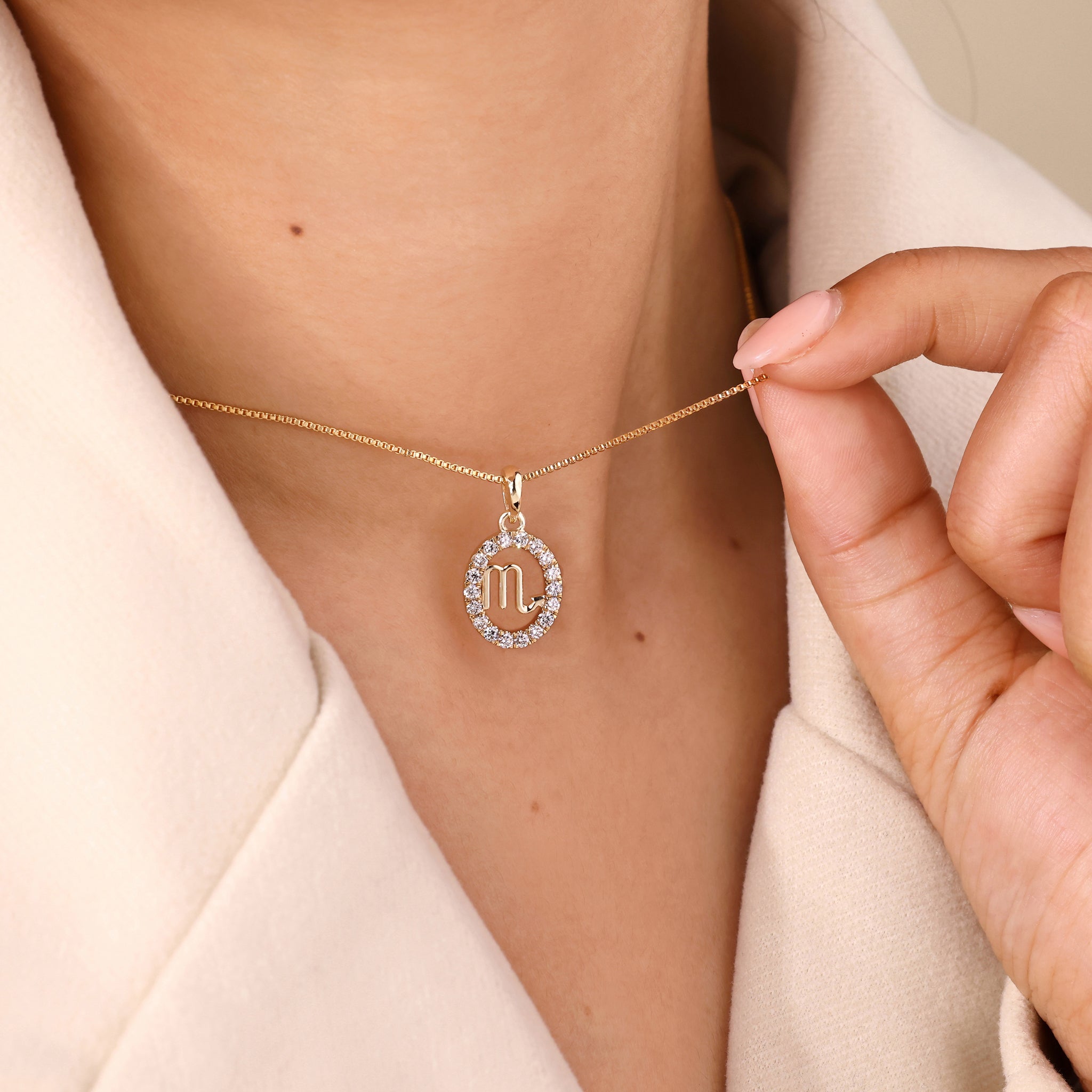 Yellow Gold Scorpio Pendant In Halo Design