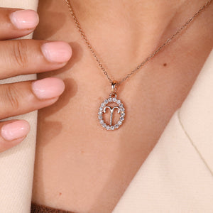 Rose Gold Aries Pendant In Halo Design