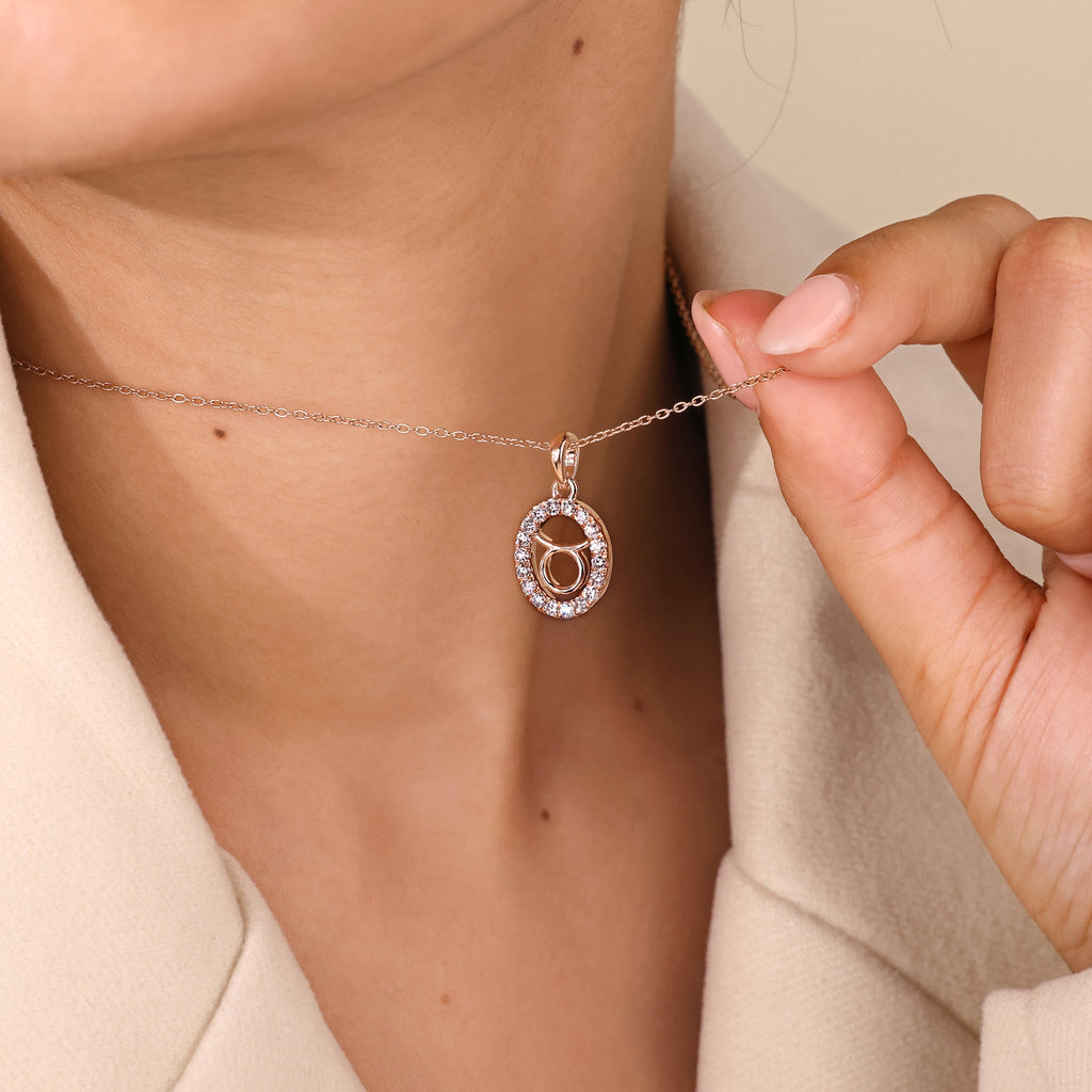 Halo Style Taurus Pendant In Rose Gold