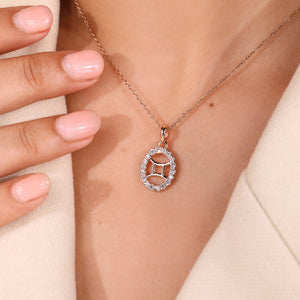 Rose Gold Gemini Pendant In Halo Setting