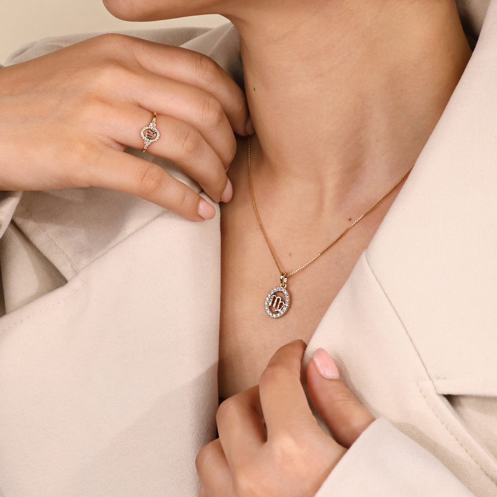 Halo Style Yellow Gold Virgo Pendant