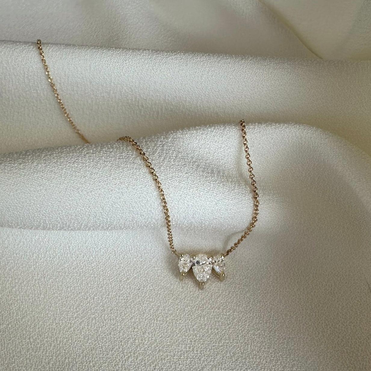 Triple pear moissanite diamond necklace