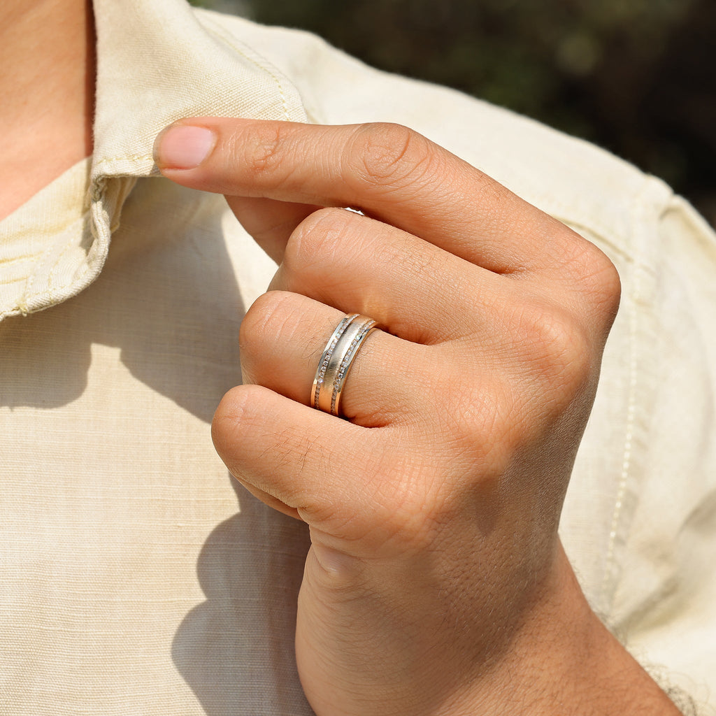 Men's Round Diamond Matte Finish Ring