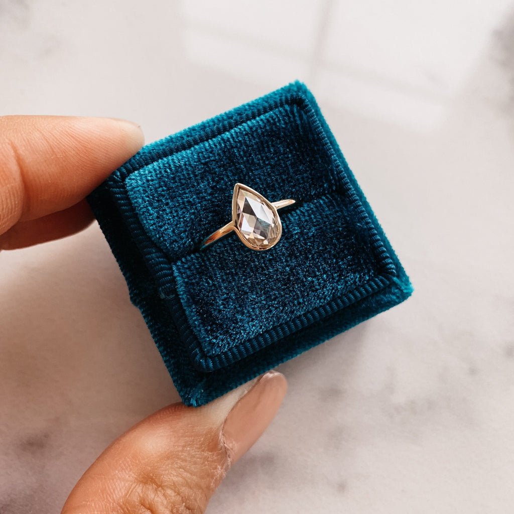 0.80 CT Pear Cut Moissanite Bezel Style Engagement Ring