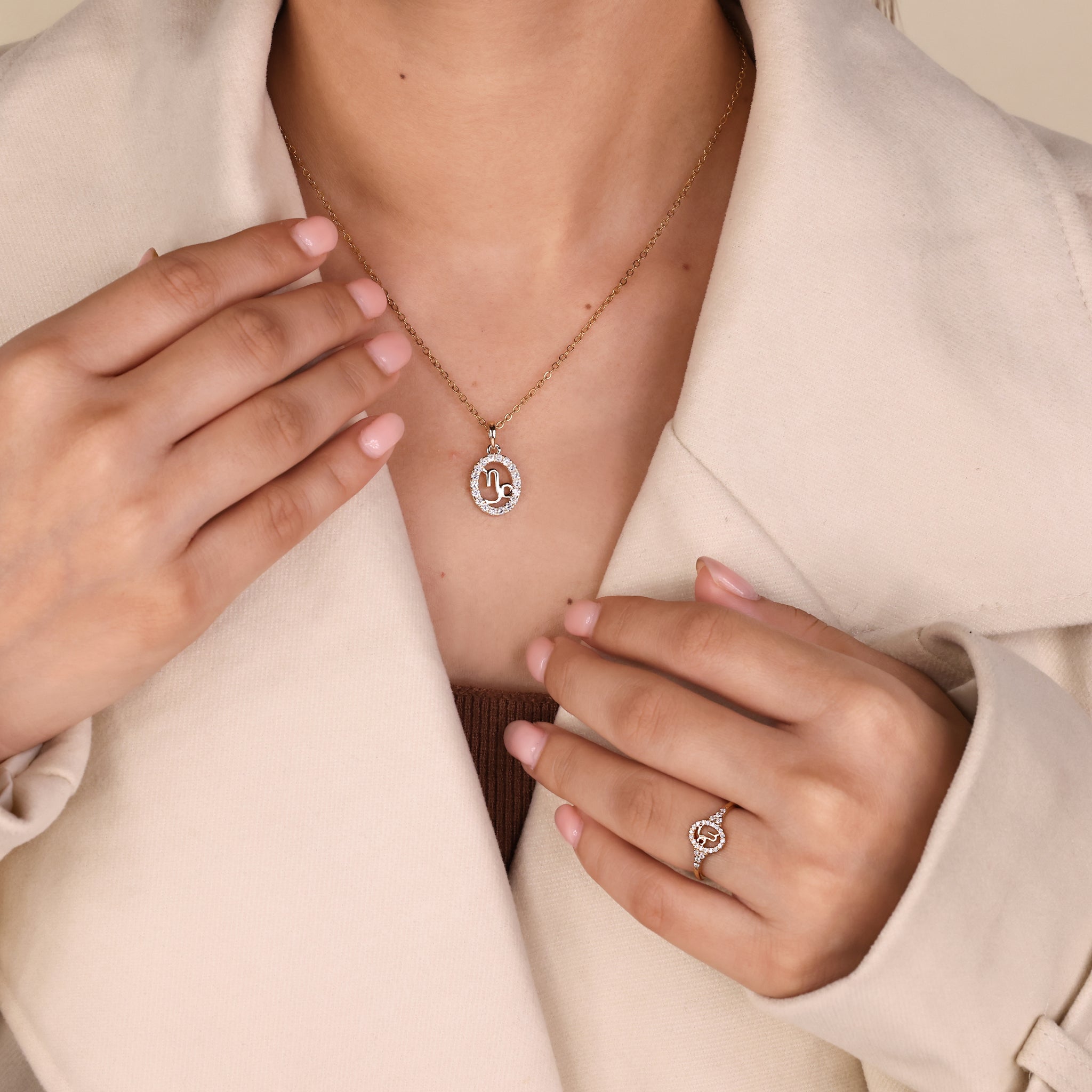 Yellow Gold Capricorn Pendant In Halo Style