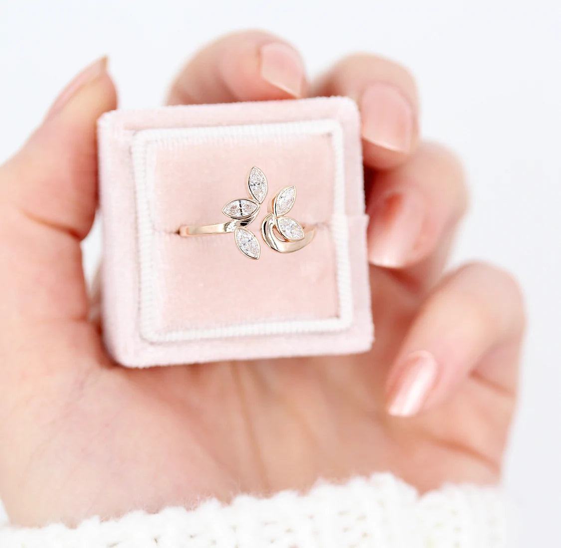 0.6 CT Marquis Cut Cluster Style Moissanite Engagement Ring