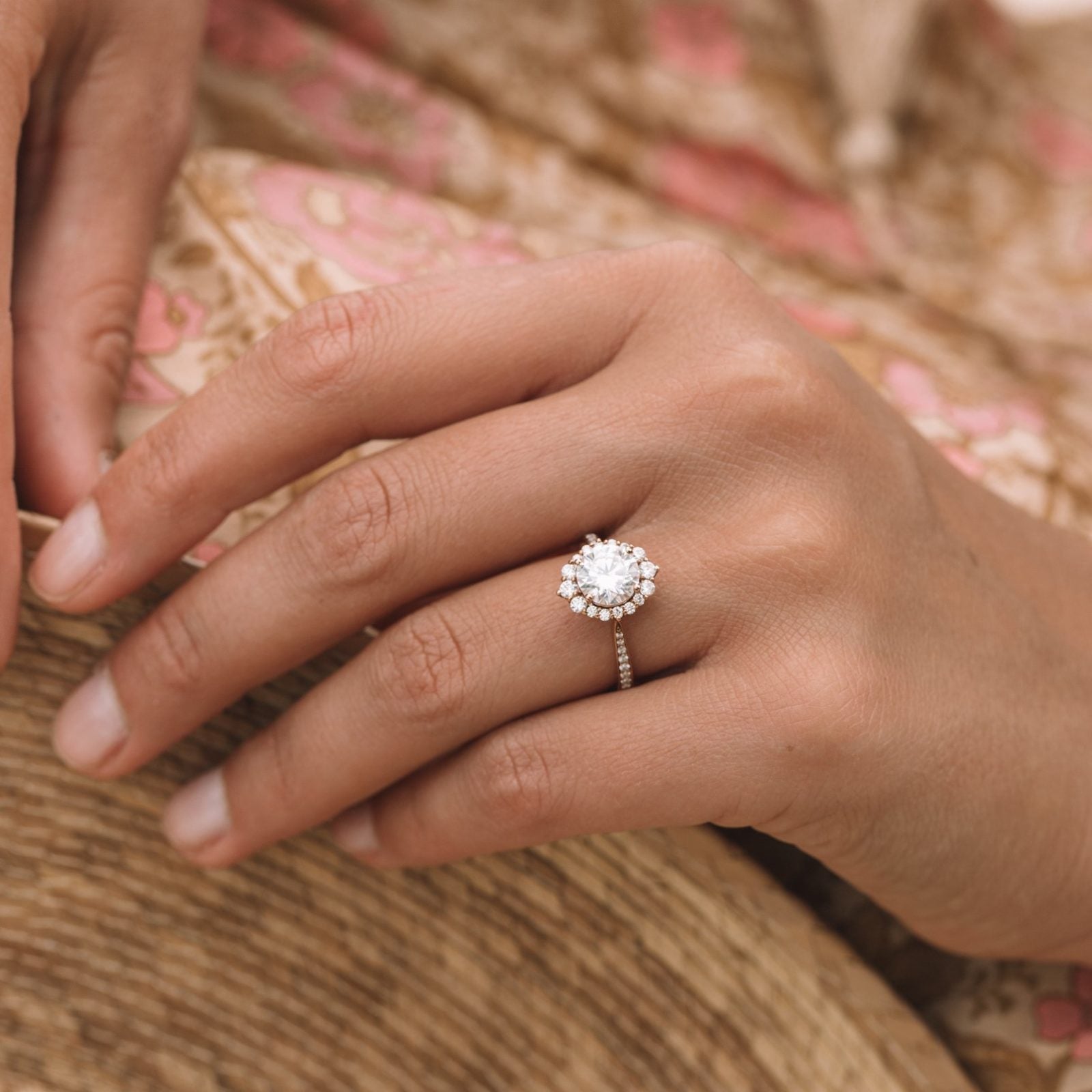 1.35 CT Round Cut Halo Style Moissanite Engagement Ring