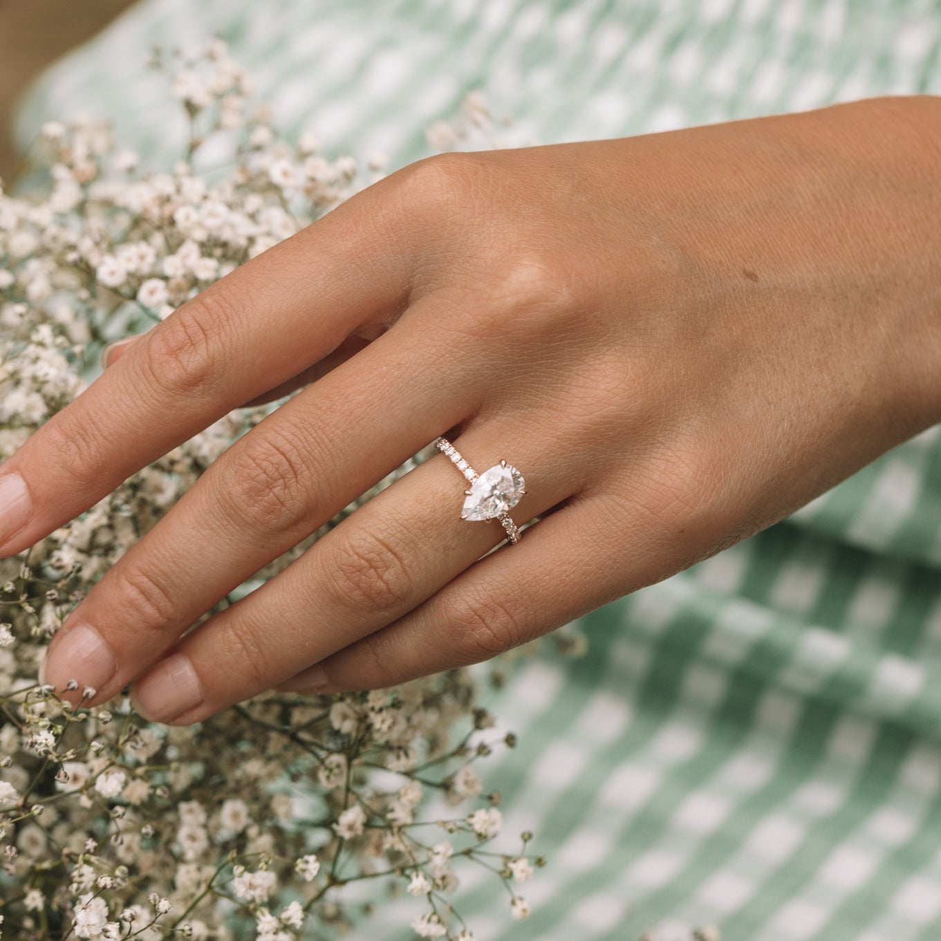 1.80 - 3.80 CT Pear Moissanite Pave Engagement Ring